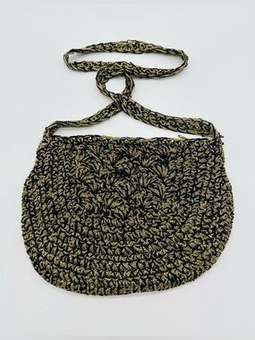 Crochet Metallic Gold Black Handbag Made In Italy Expressly For Lerner Shops